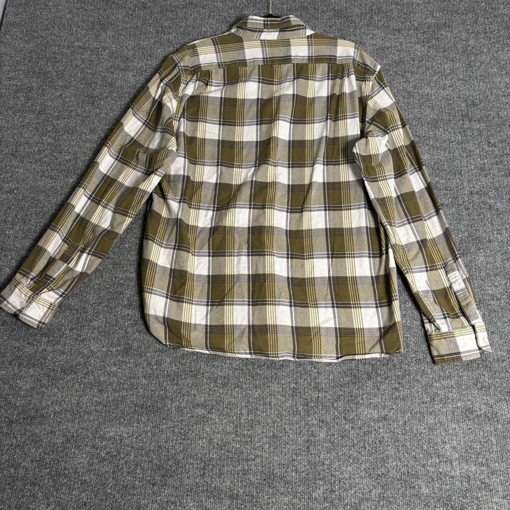 Wallace & Barnes Slim Flannel Shirt Mens XL Olive Green White Plaid Button Down - Picture 2 of 10